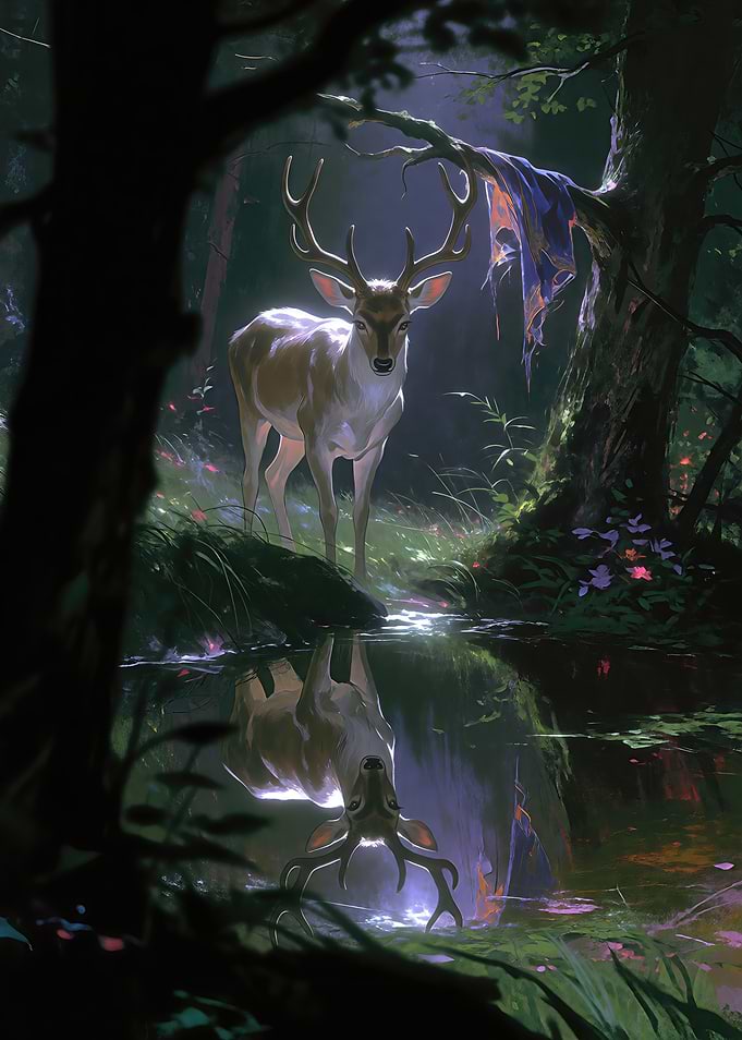 Majestic Deer by a Forest Stream