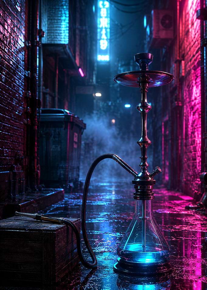 Cyberpunk Hookah in Neon Alleyway