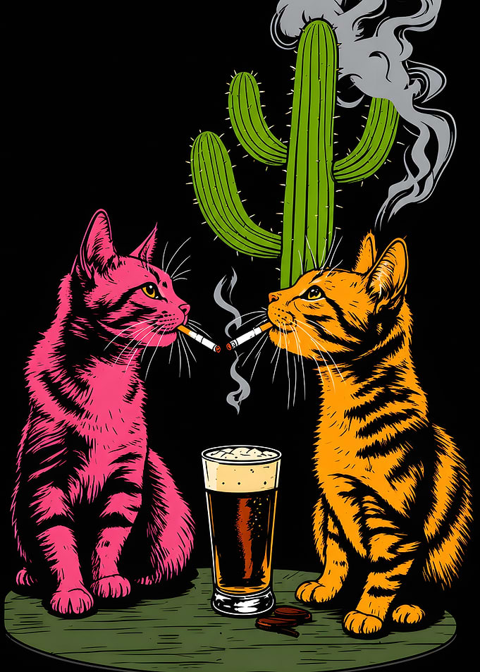 Pink and Orange Cats Smoking