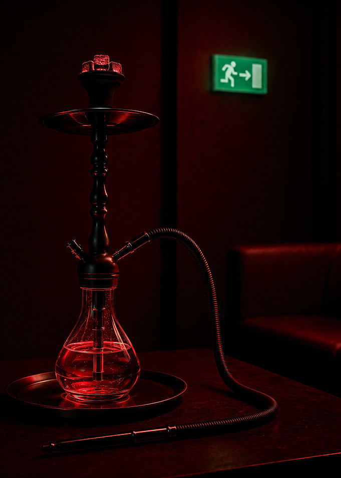 Modern Hookah in Red Lighting Lounge