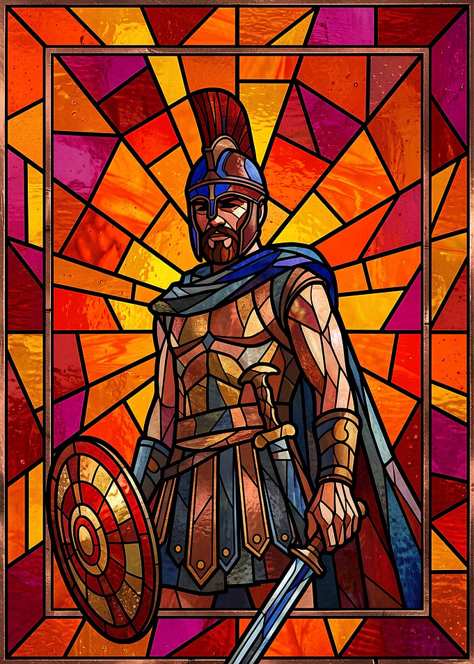 Stained Glass Spartan Warrior Portrait