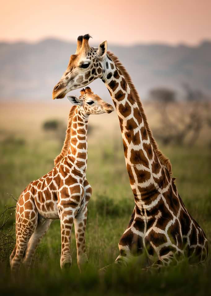 Giraffe Mother and Calf – African Wildlife Family Portrait