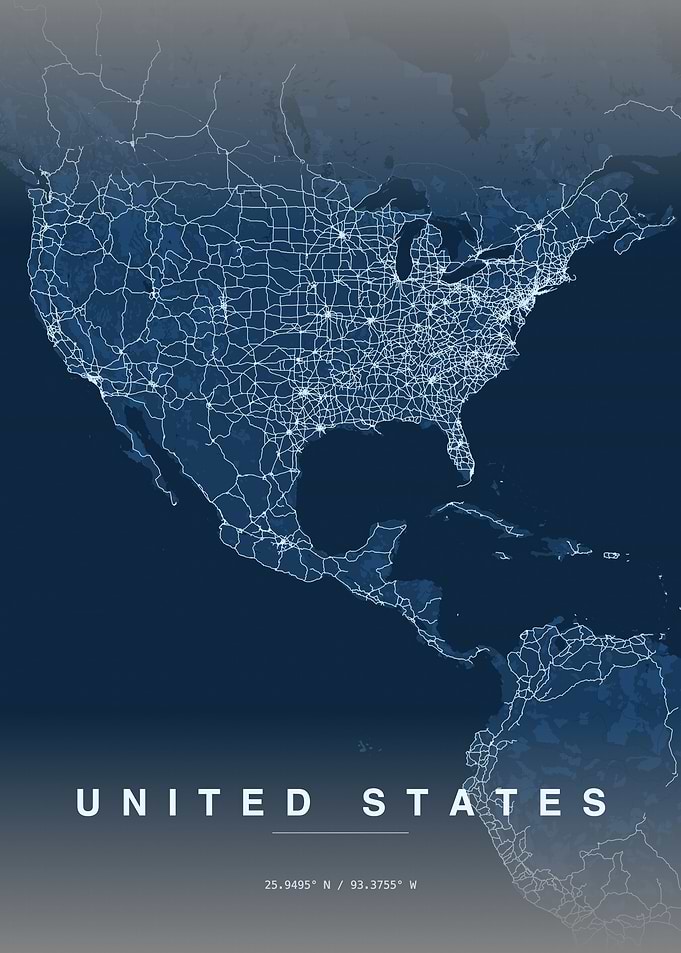 Minimalist North American Road Map Poster