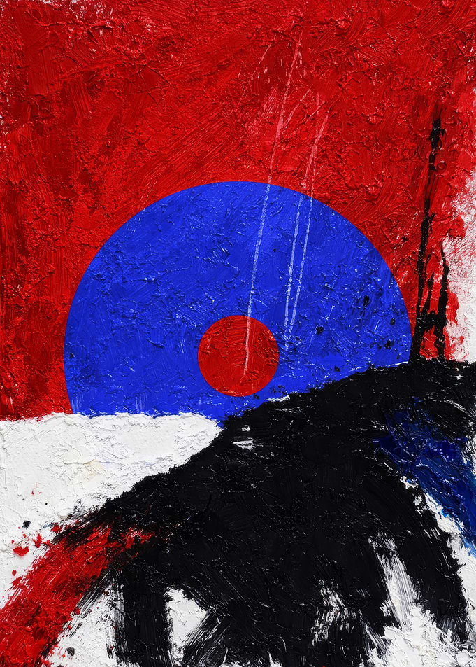 Abstract Red and Blue Circle Painting