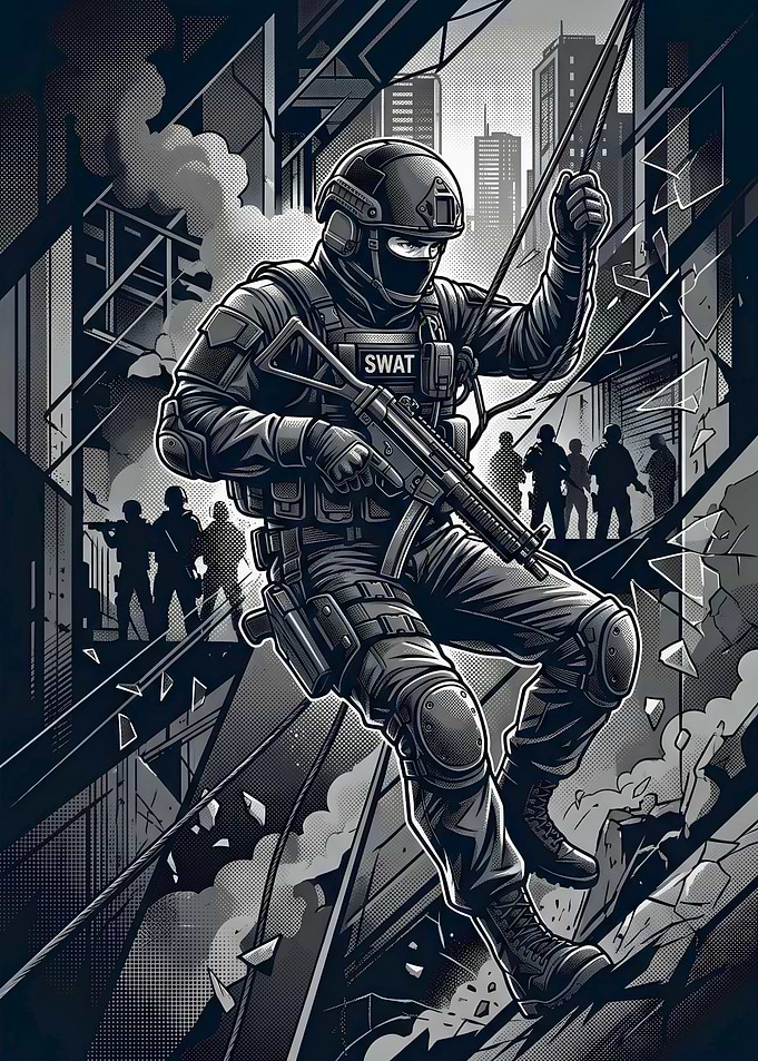 SWAT Team Tactical Rappelling Operation