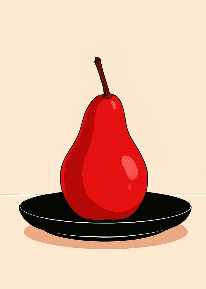 Minimalist Red Pear on Black Plate
