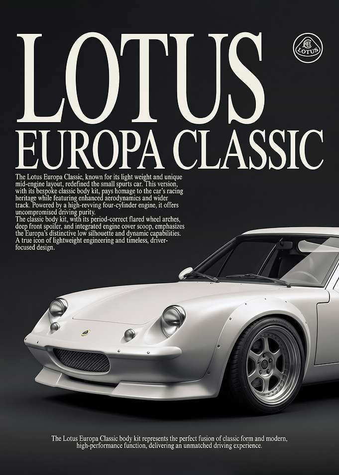 modern car Wall Art Lotus Europa Classic close up Poster