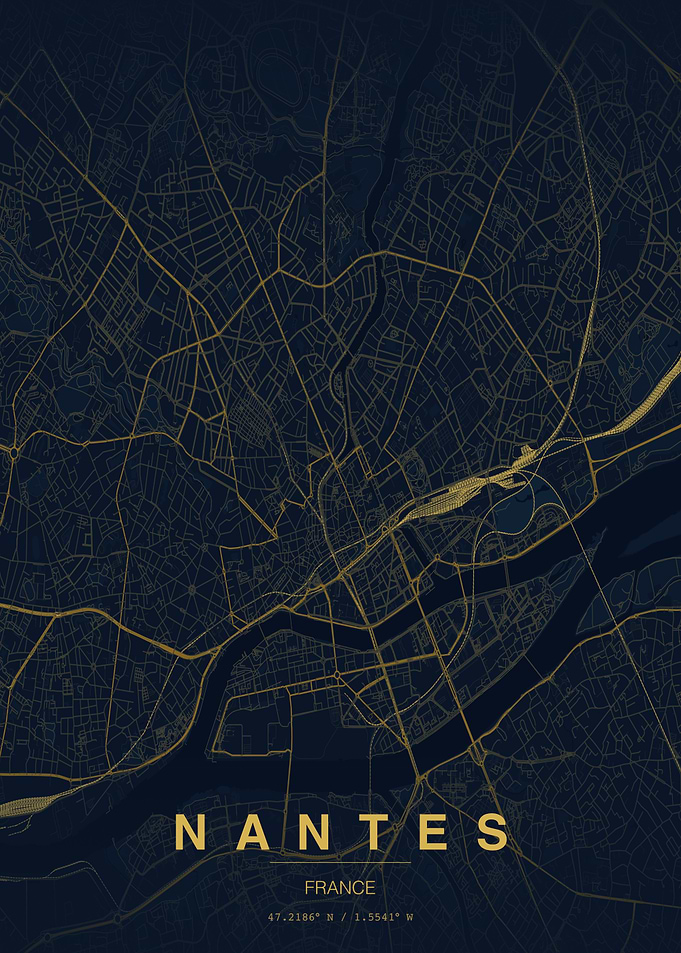 Nantes France City Map Poster
