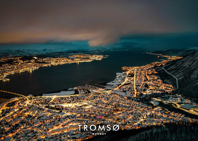 Aerial Night View of Tromsø Norway