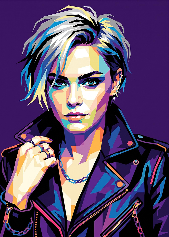 Edgy Woman in Leather Jacket Portrait Illustration