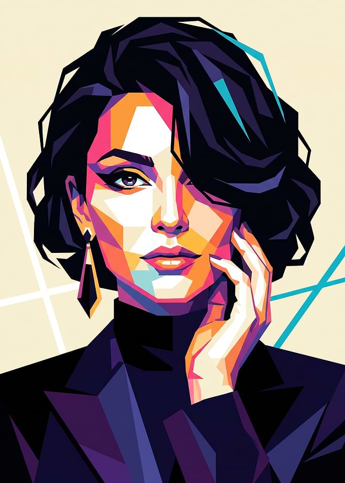 Modern Low Poly Portrait of a Stylish Girl
