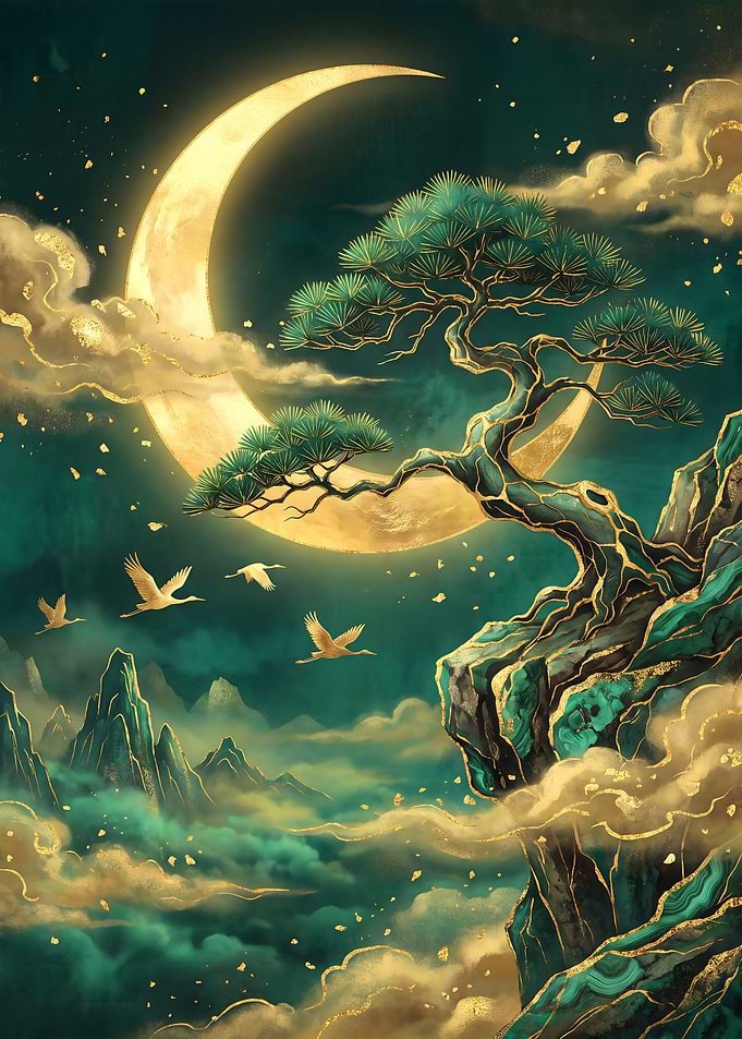 Golden Moon Over Emerald Mountain