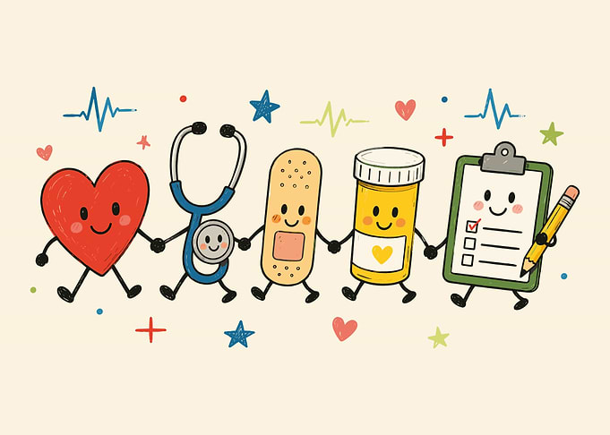 Cute Medical Characters Holding Hands