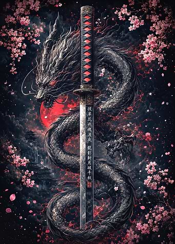 Katana Sword with Dragon and Sakura
