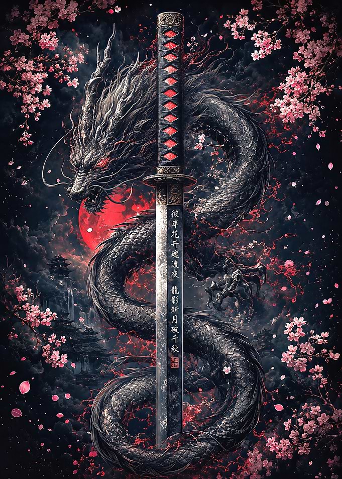 Katana Sword with Dragon and Sakura