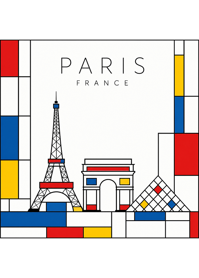 Mondrian Style Paris Landmarks Poster