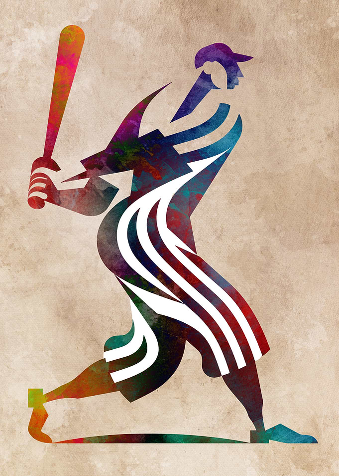 Abstract Watercolor Baseball Player Silhouette
