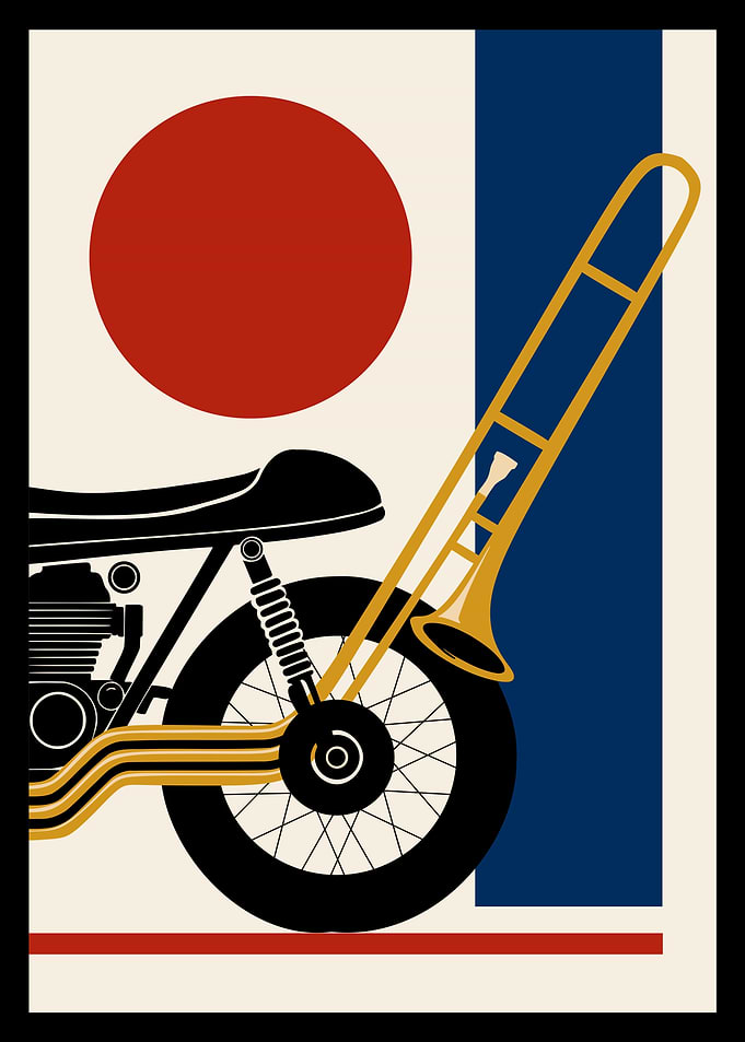 Minimalist Motorcycle and Trombone Art