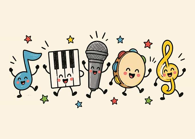 Cute Musical Instrument Cartoon Characters