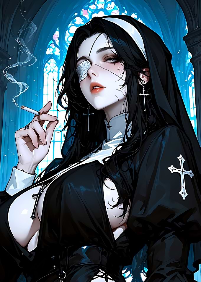 Edgy Nun with Cigarette Digital Art