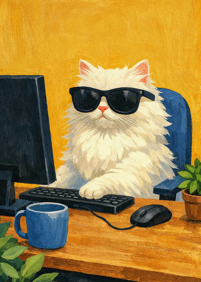 Funny Working Cat Poster