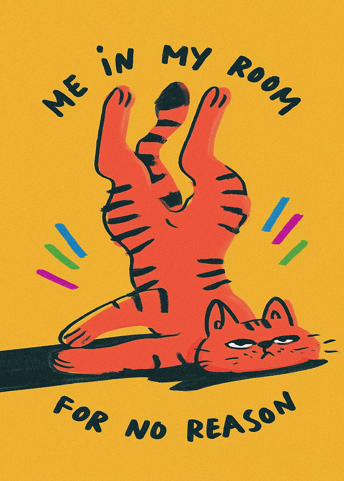 Funny Cat Doing Handstand Illustration