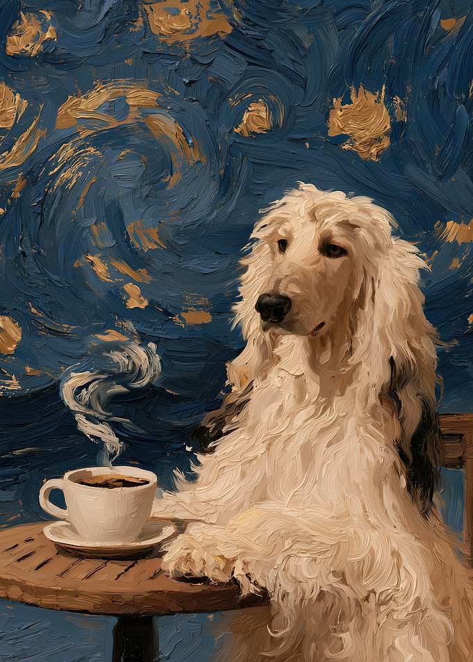 Afghan Hound Having Coffee Painting