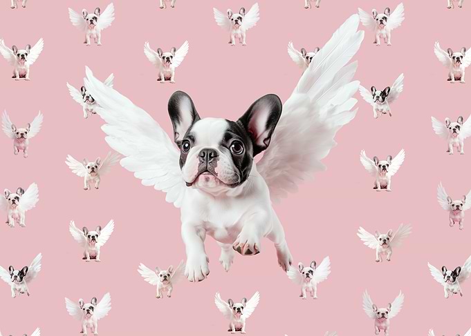Seamless Pattern with Flying French Bulldog