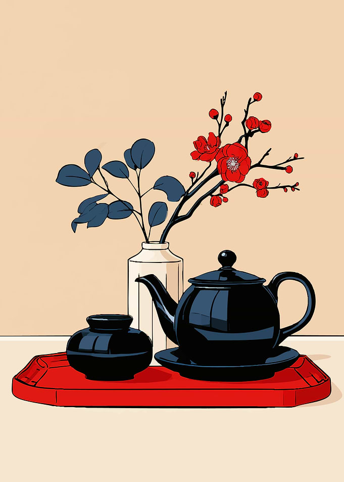 Minimalist Japanese Tea Set Illustration
