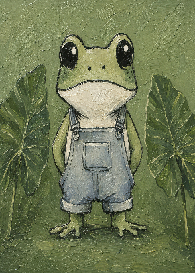 Cute Frog in Blue Overalls Painting