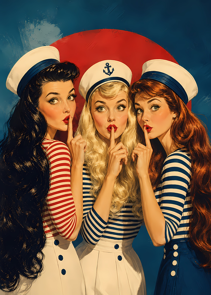 Three Pin-Up Sailors Shushing