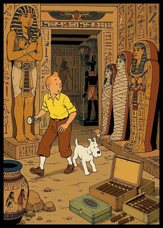 Tintin and Snowy in Egyptian Tomb