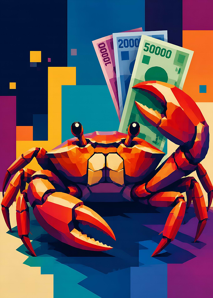 Money Crab - Colorful WPAP Crab Wall Art
