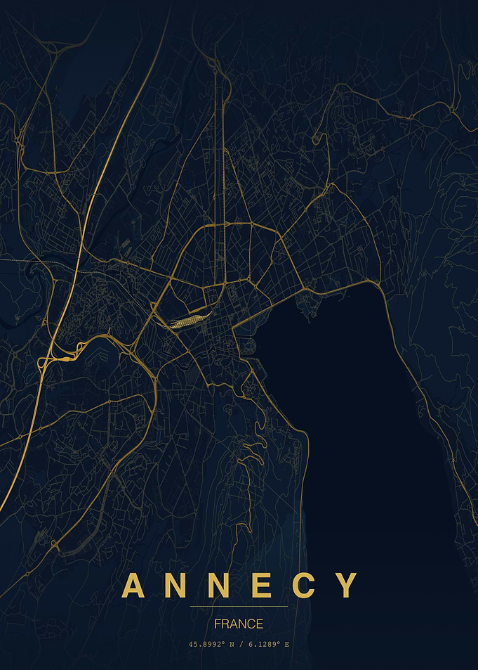 Minimalist Map of Annecy France