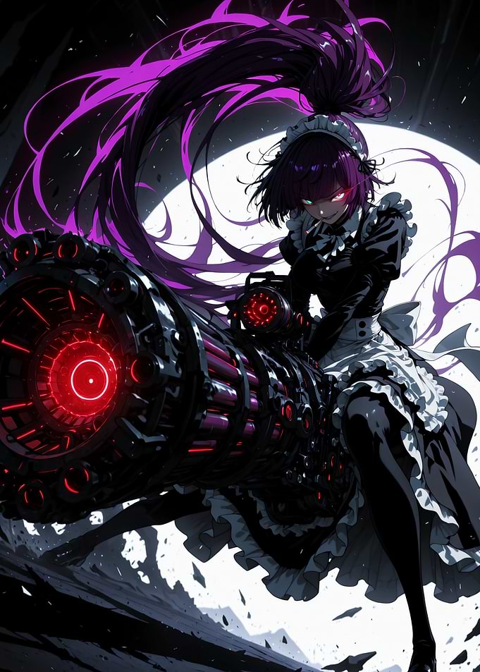 Anime Maid with Futuristic Gatling Gun