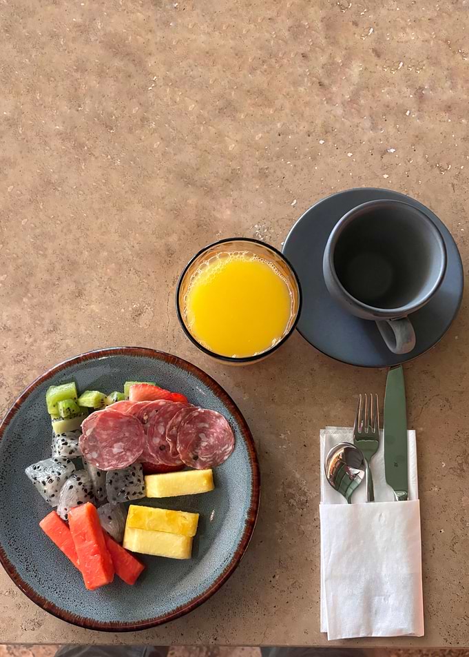 Breakfast Plate with Fruit and Salami