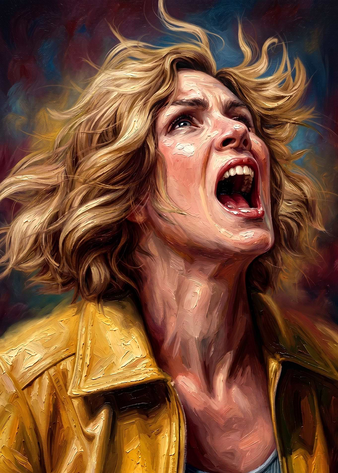 Oil Painting of Screaming Woman