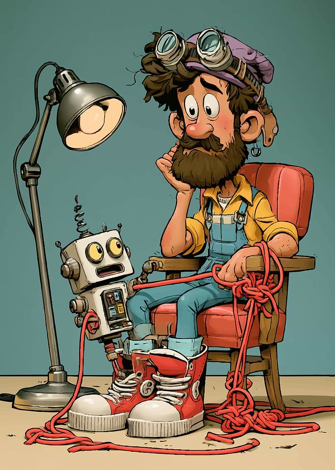 Inventor and His Robot Companion