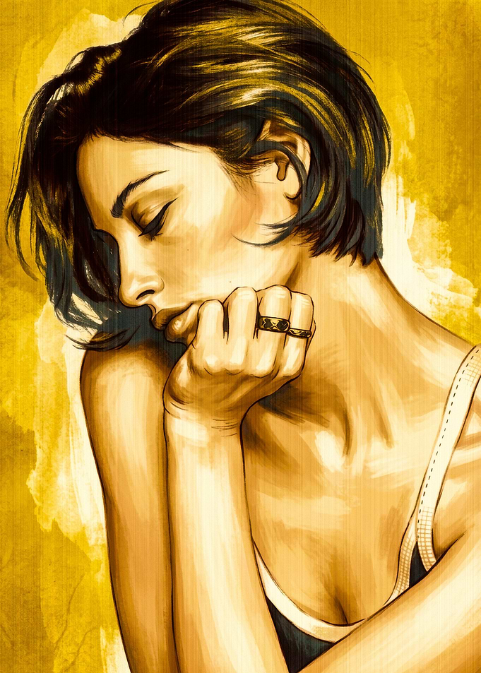 Pensive Woman in Golden Tones