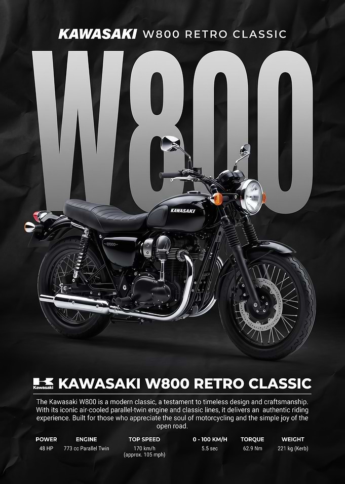 modern car Wall Art Kawasaki W800 Retro Classic Motorcycle