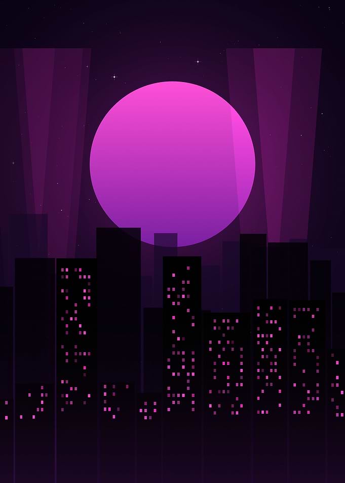 Minimalist Purple Cityscape at Night
