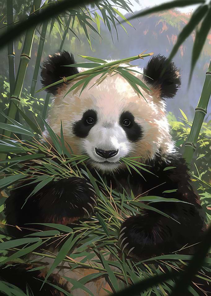 Panda Eating Bamboo in Forest