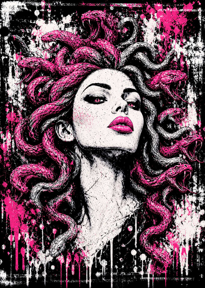 Medusa Portrait with Pink Snakes