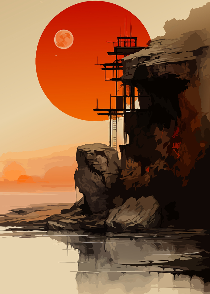 Sci-Fi Cliffside Outpost at Sunset