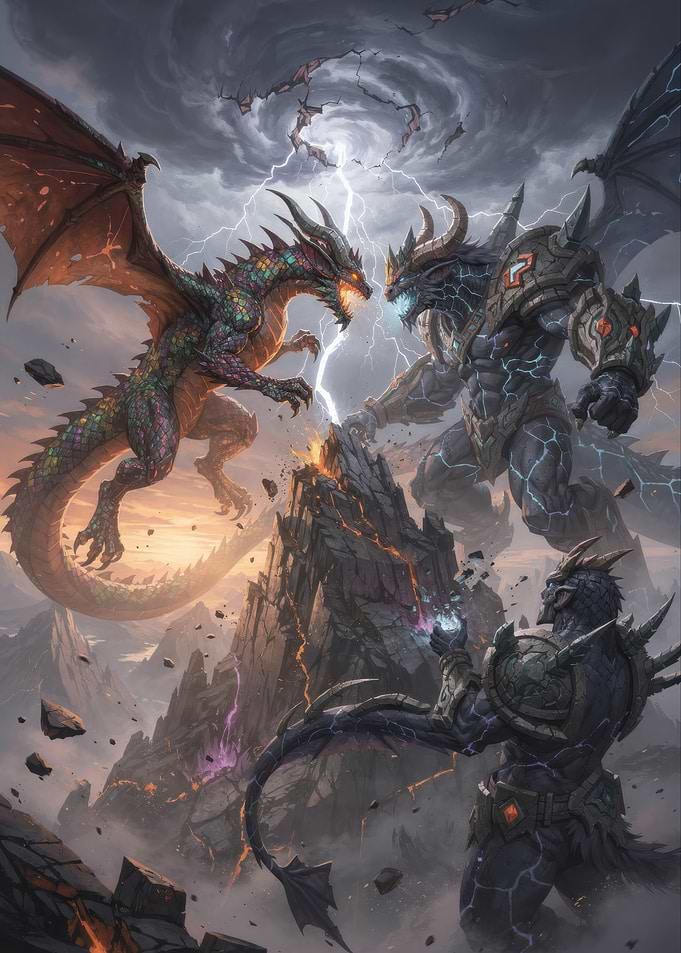 Epic Dragon and Demon Warrior Battle