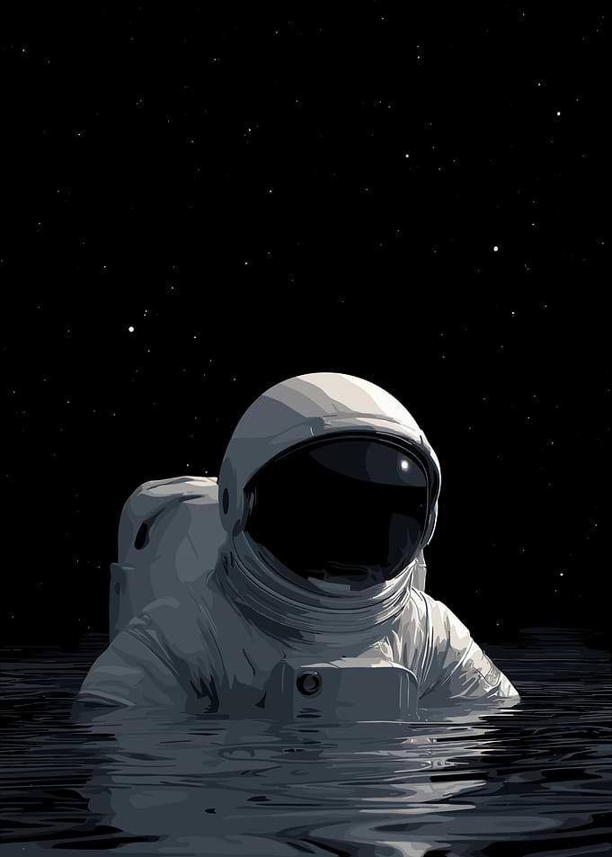 Astronaut Floating in Dark Water
