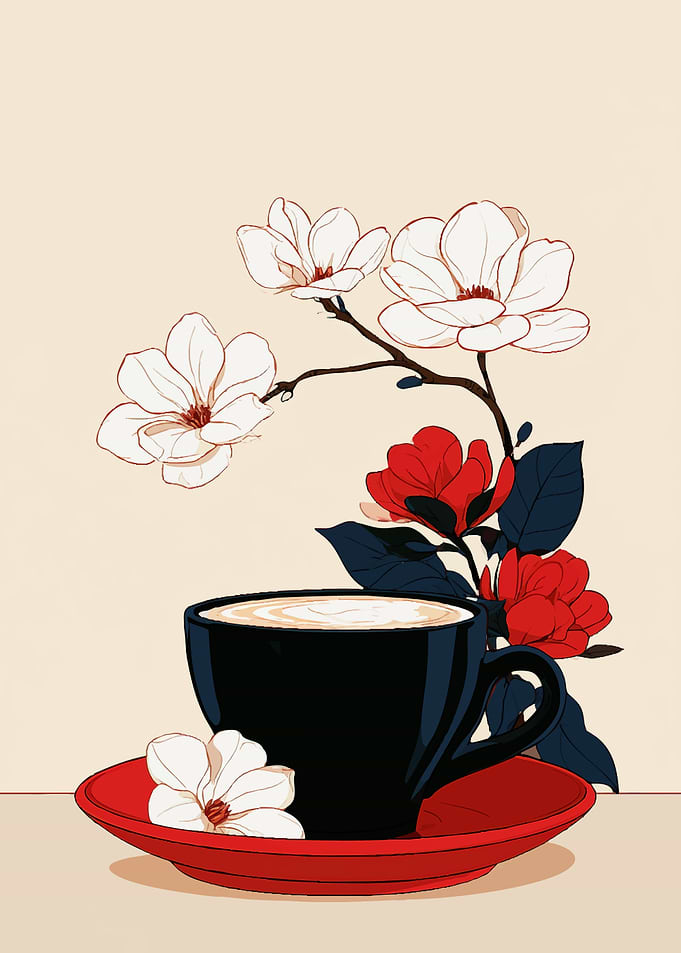 Coffee Cup with Magnolia Flowers