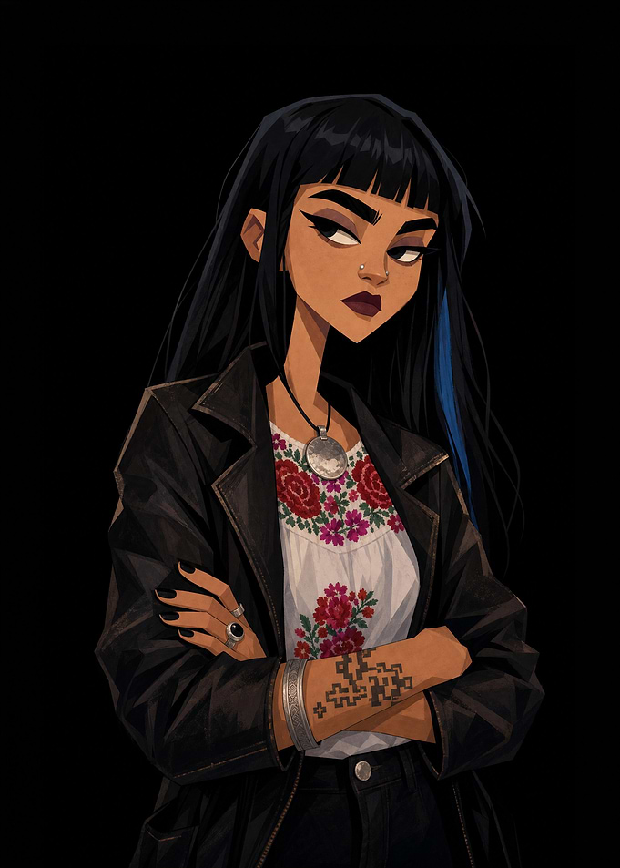 Edgy Girl with Floral Blouse