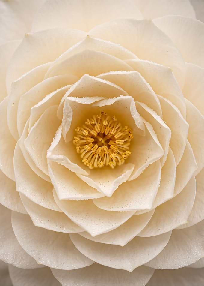 Macro Close-up of a White Camellia Flower