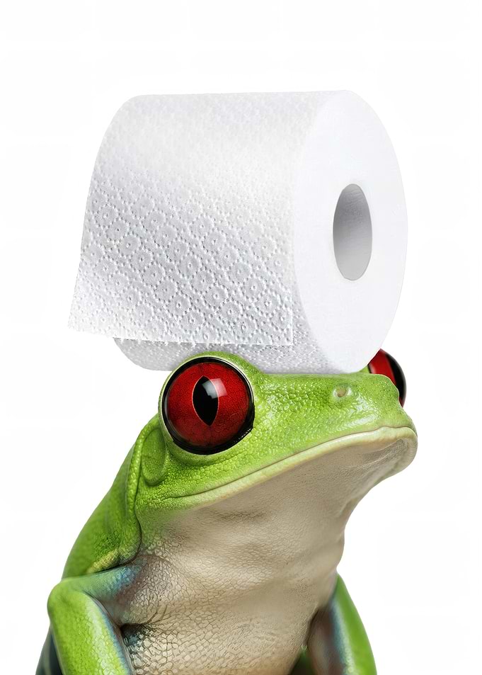 Red-Eyed Tree Frog Balancing Toilet Paper